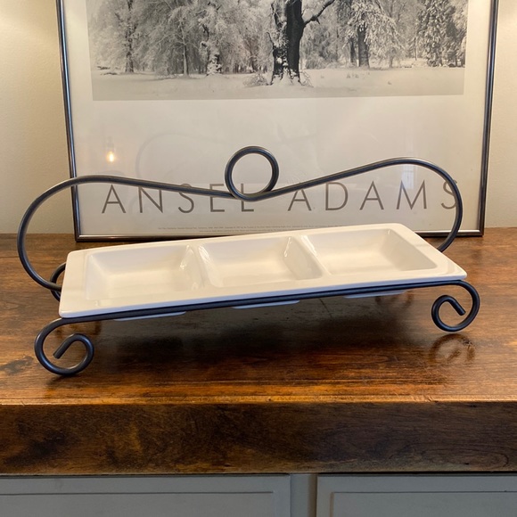 Indoor outfitter, over and back, three tray server, white ceramic & stainless! - Picture 1 of 4